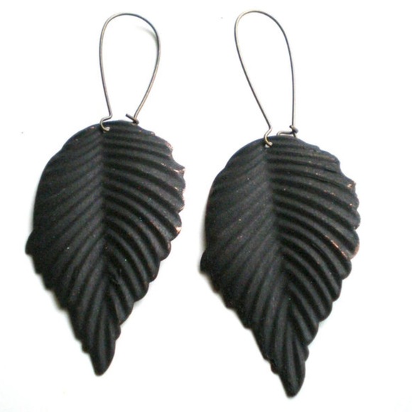 Black Leaf Hand Painted Earrings - Picture 3 of 3